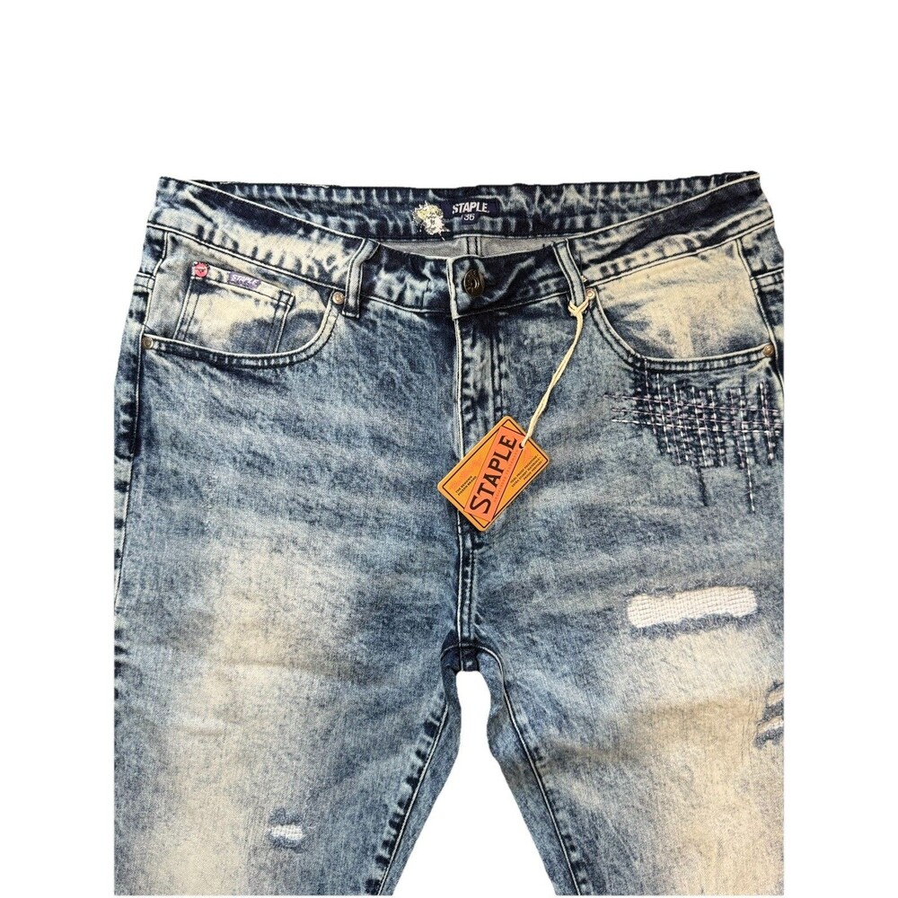 Staple Jeans Mens 36 Light Wash Pigeon Denim Skinny Stretch Work Clothes NWT